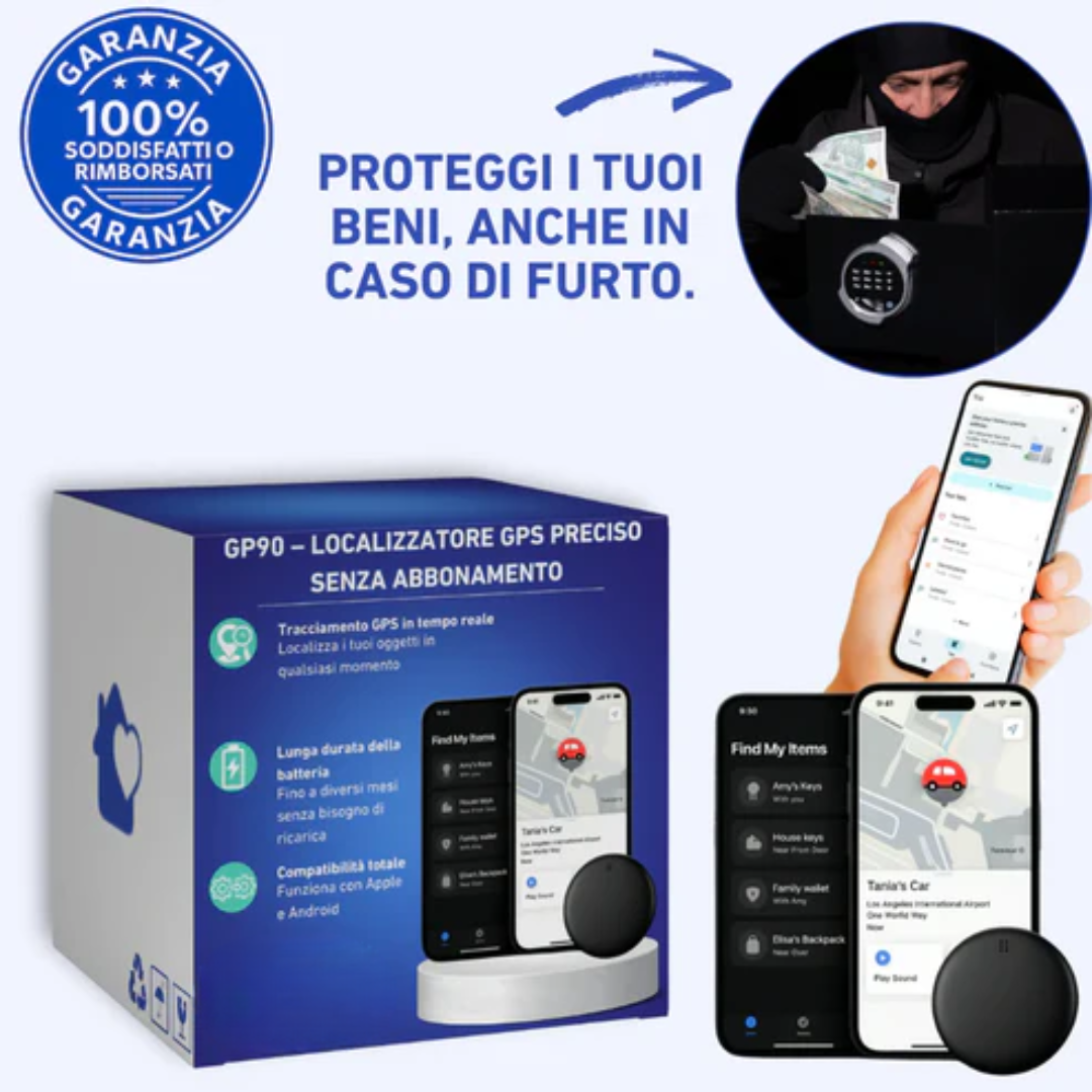 GP90 – Localizzatore GPS preciso senza abbonamento (Android/Apple)